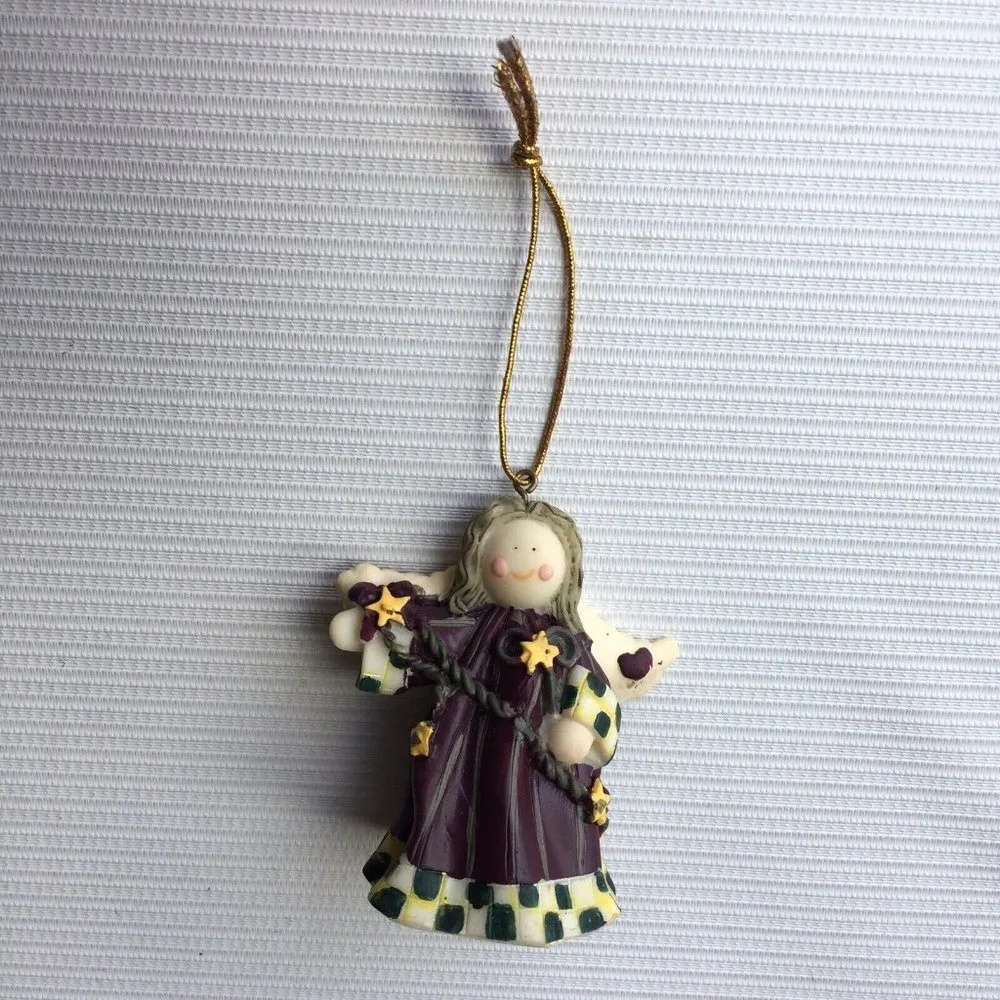 Holiday Treasures Angel with Wings Small Resin Ornament Purple Christmas Decor
